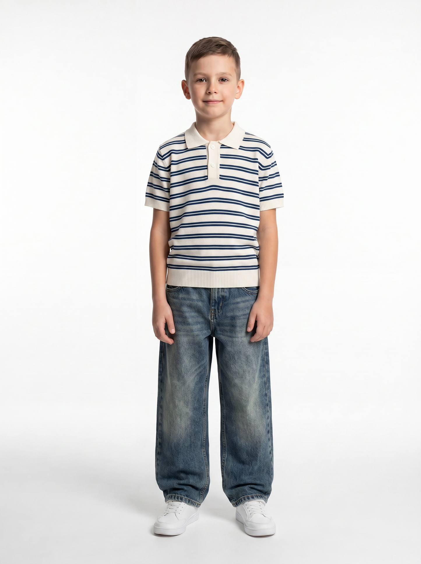 Ribbed Trim Polo Shirt Knit Regular Fit - seven kids