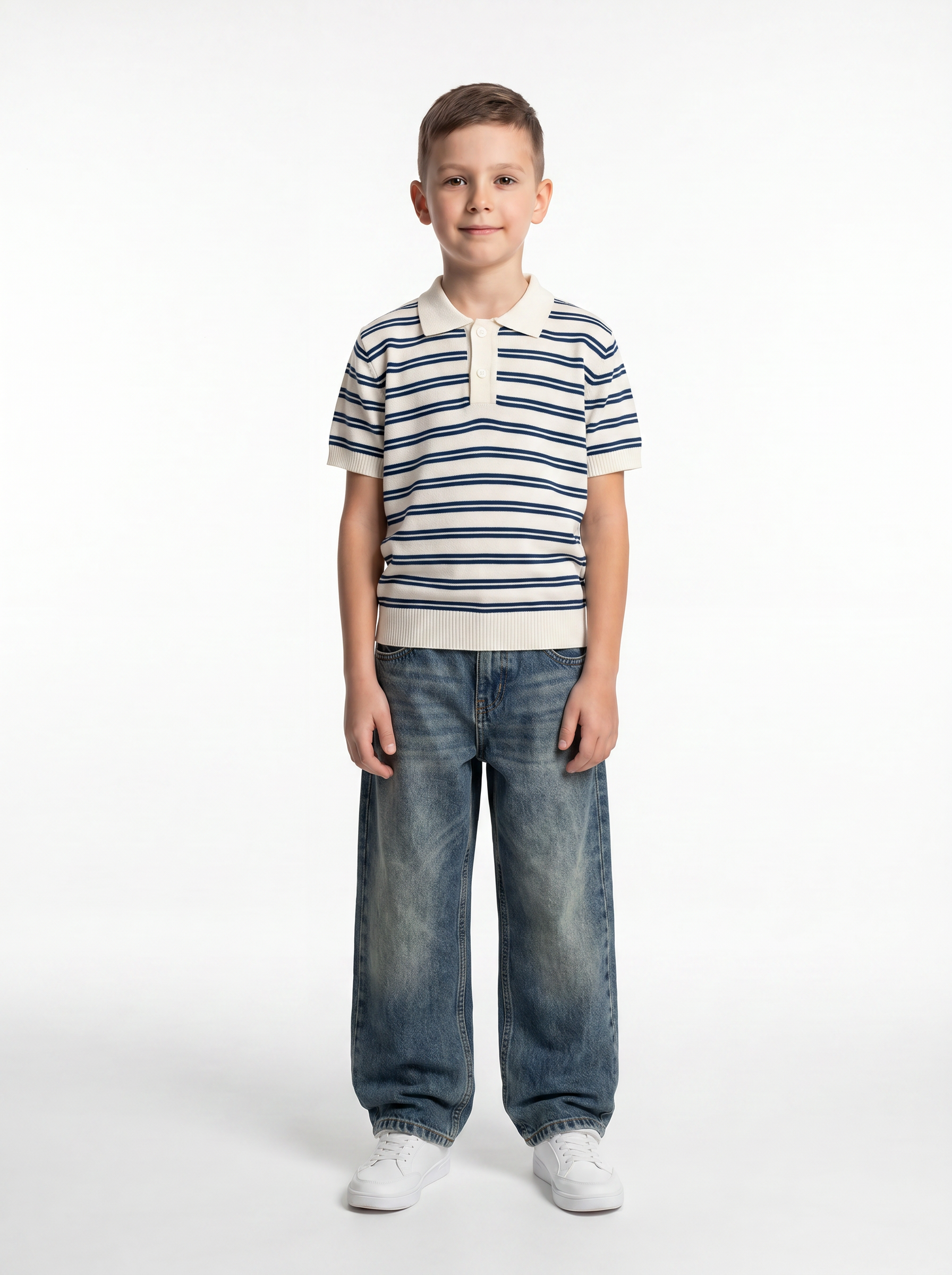 Ribbed Trim Polo Shirt Knit Regular Fit - seven kids