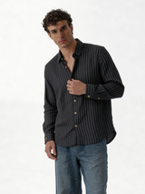 Relaxed-Fit Pinstripe Linen-Cotton Long Sleeve Shirt - lusso