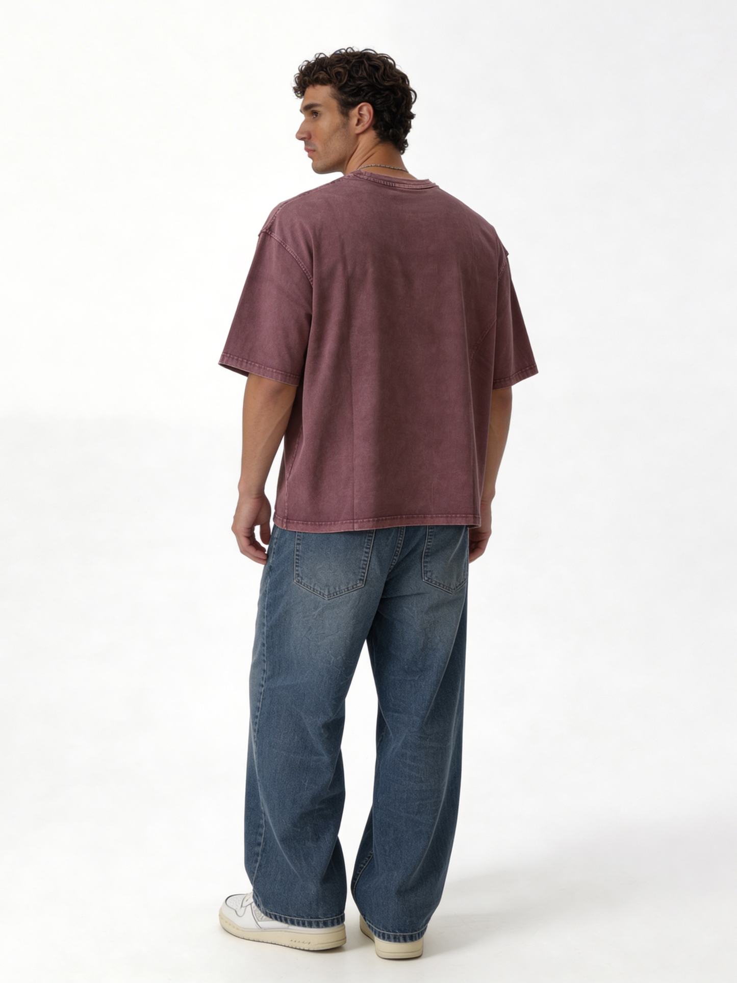 Boxy Panelled Acid Wash Cotton Tee - ink