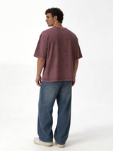 Boxy Panelled Acid Wash Cotton Tee - ink