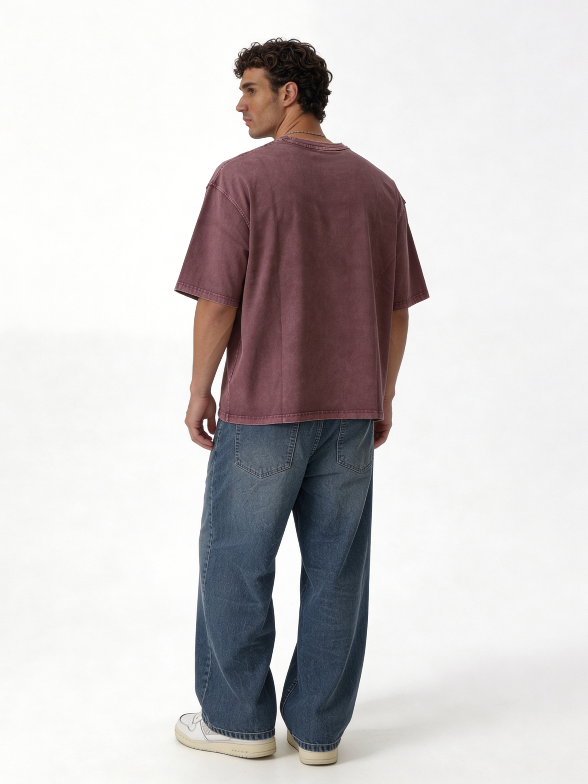 Boxy Panelled Acid Wash Cotton Tee - ink
