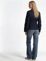 Structured Cinched-Waist Raw Indigo Denim Jacket - kamzi