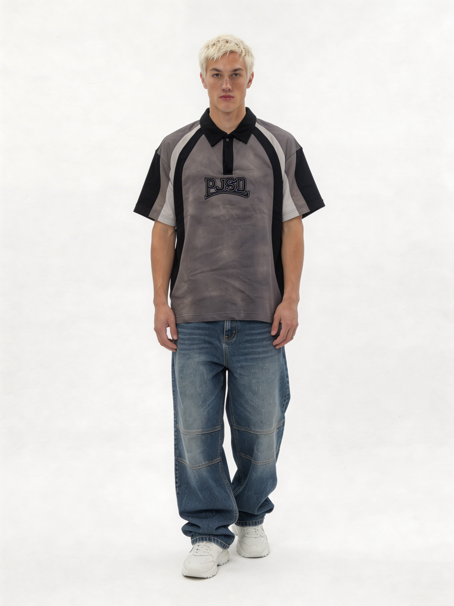 Boxy Panelled Washed Cotton Polo Shirt - jex -