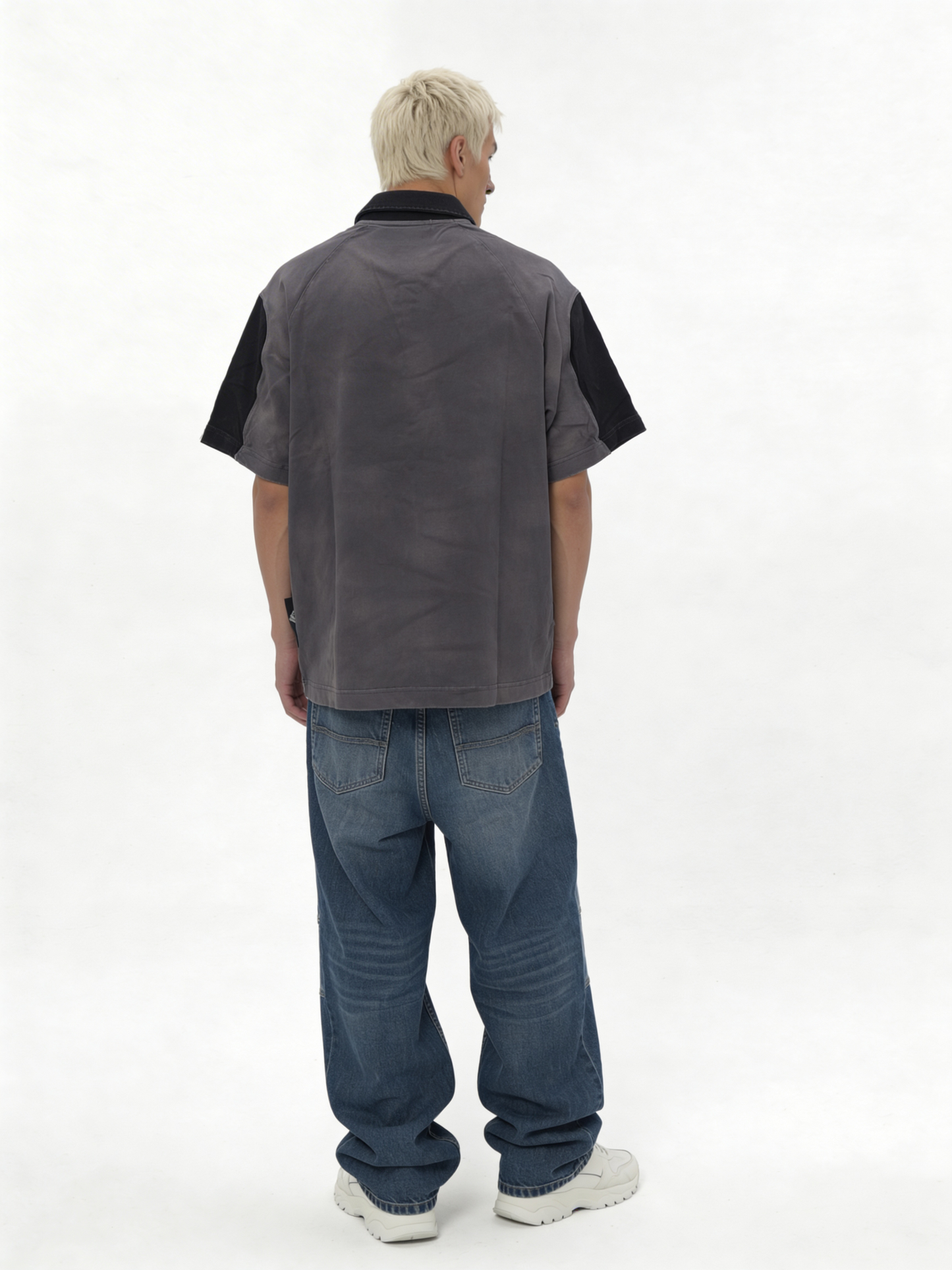 Boxy Panelled Washed Cotton Polo Shirt - jex -