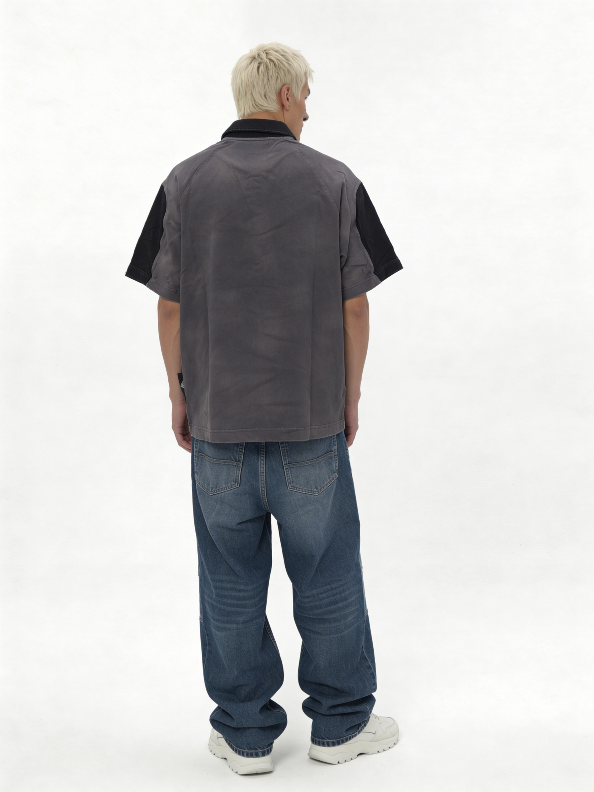 Boxy Panelled Washed Cotton Polo Shirt - jex -