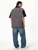 Boxy Panelled Washed Cotton Polo Shirt - jex -