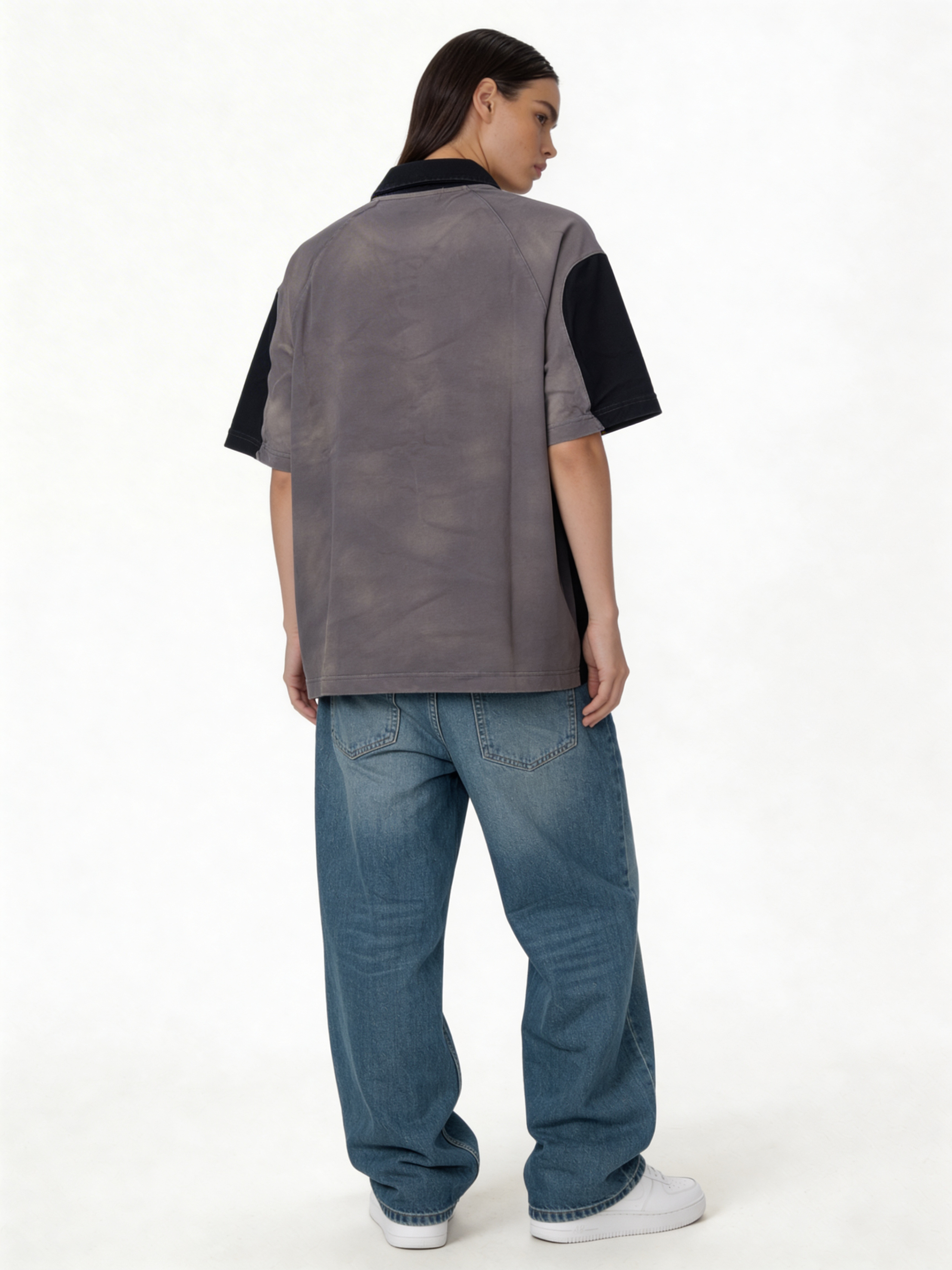 Boxy Panelled Washed Cotton Polo Shirt - jex -
