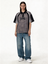 Boxy Panelled Washed Cotton Polo Shirt - jex -