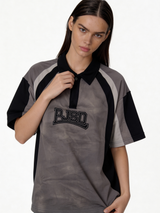 Boxy Panelled Washed Cotton Polo Shirt - jex -
