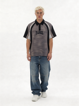 Boxy Panelled Washed Cotton Polo Shirt - jex -
