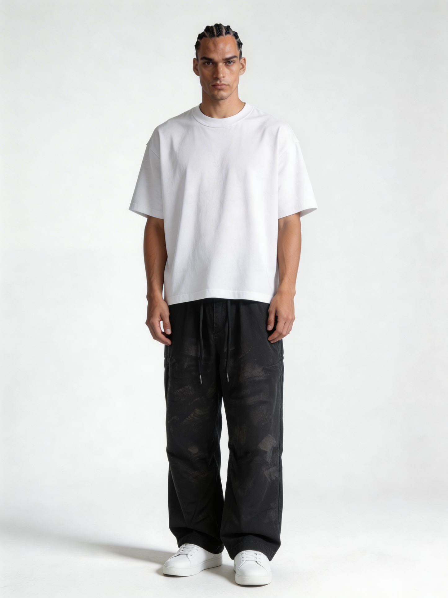 Relaxed Wide-Leg Acid-Washed Cotton Canvas Trousers - unbranded