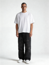 Relaxed Wide-Leg Acid-Washed Cotton Canvas Trousers - unbranded