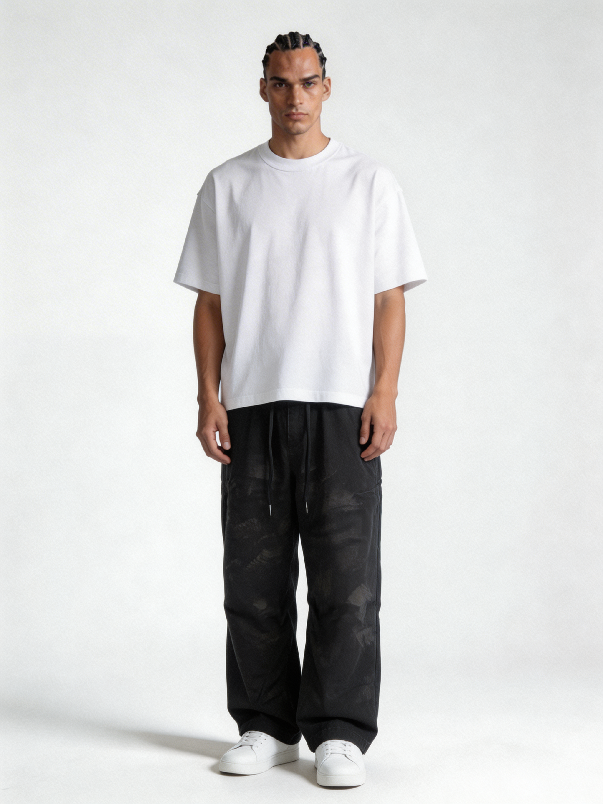 Relaxed Wide-Leg Acid-Washed Cotton Canvas Trousers - unbranded