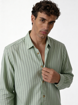 Relaxed-Fit Pinstripe Linen-Cotton Long Sleeve Shirt - lusso