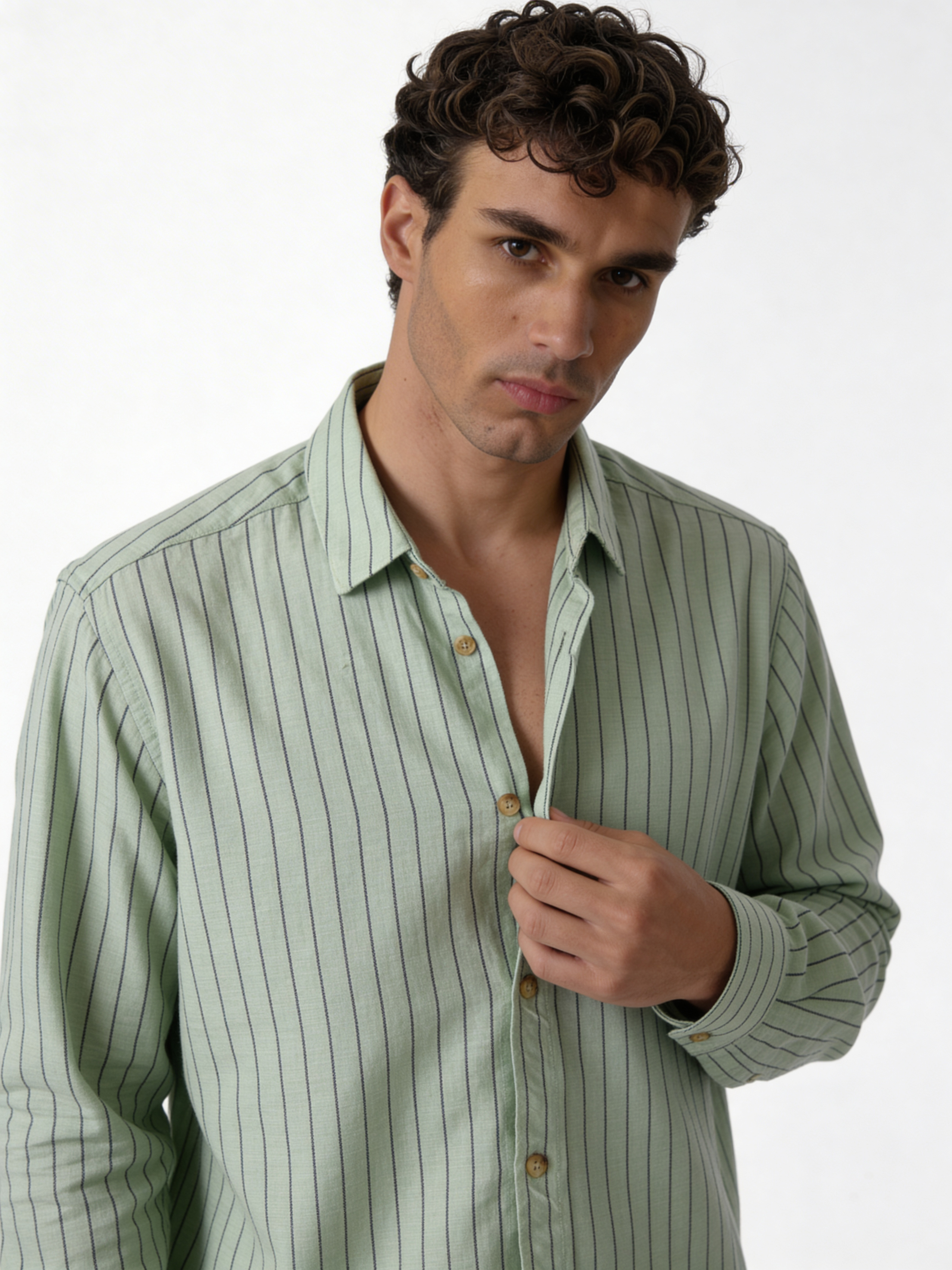 Relaxed-Fit Pinstripe Linen-Cotton Long Sleeve Shirt - lusso