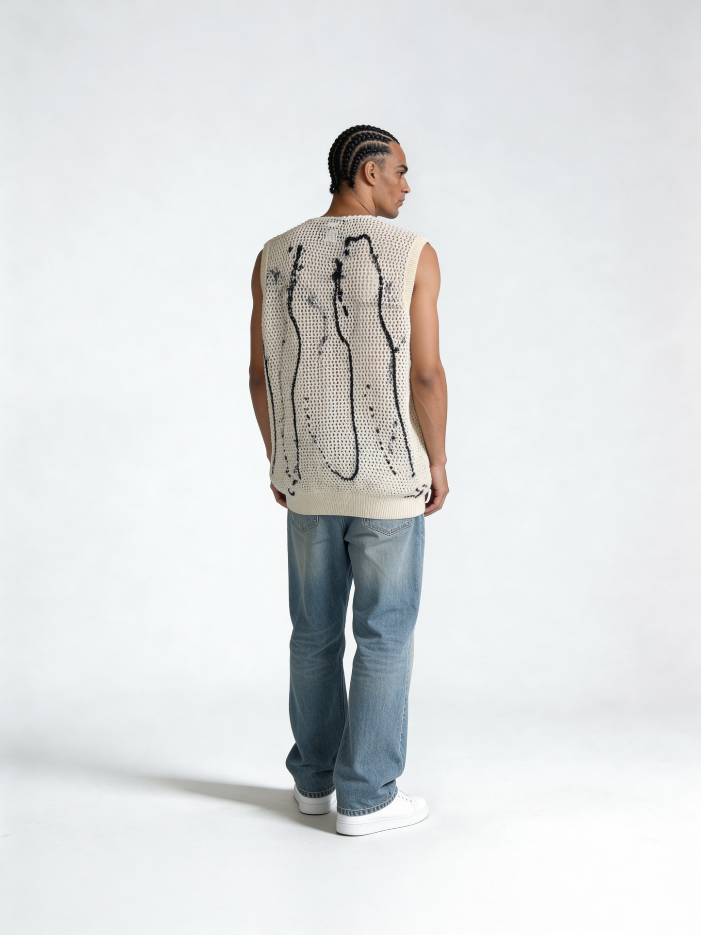 Relaxed Crochet Knit Graphic Vest - void