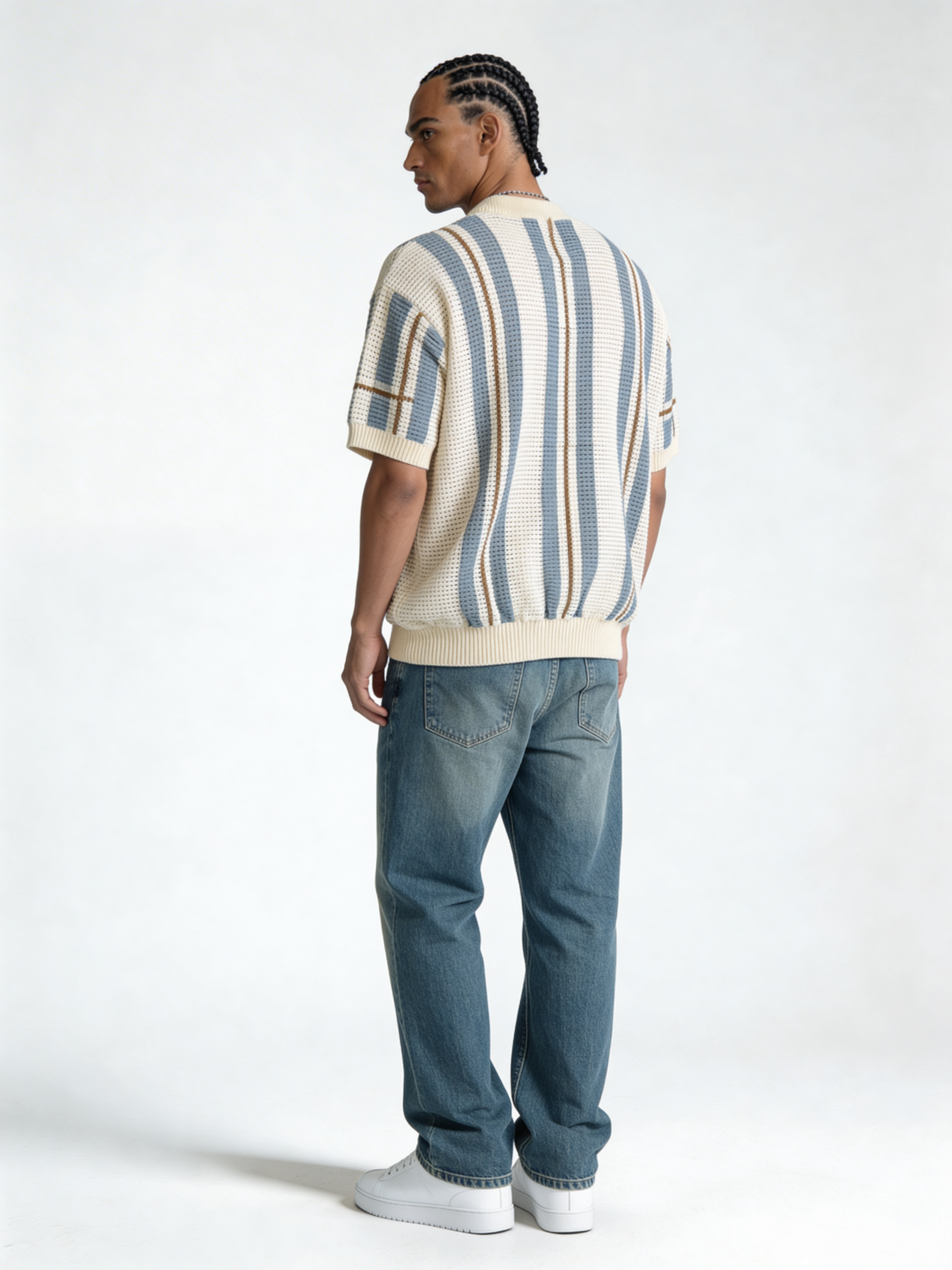 Boxy Crochet Knit Striped Crewneck - void
